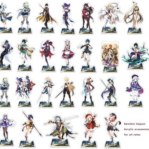 Genshin Impact Cosplay Lumine Amber Lisa Diluc Klee Xiao Qiqi NingGuang Acrylic Ornaments Desk Bedside Decoration Stand Gift