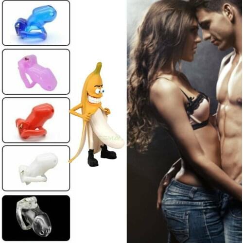 Male Chastity Cock Cages Plastic Resin Penis Chastity Holy Gay Device/Belt Lock Cage Trainer with 4 Rings and Key S/L