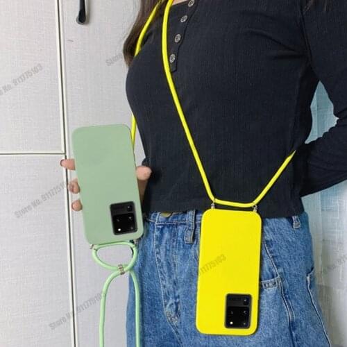 Soft TPU Phone Case For Samsung Galaxy S21 Ultra S20 Plus FE Note 20 Ultra Case Protecetive Back Cover With Lanyard Strap Cord