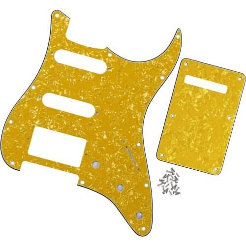 Set of 11 Hole SSH Electric Guitar Pickguard Tremolo Cover Back Plate with Screws for Strat Guitar Accessories Yellow Pearl 4Ply