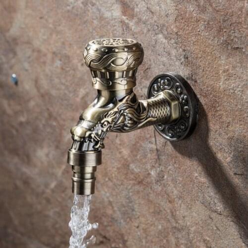 Wall Mounted Zinc Alloy Outdoor Water Faucet Practical Decorative Antique Bronze Bibcock Tap Garden Home Use Single Hole