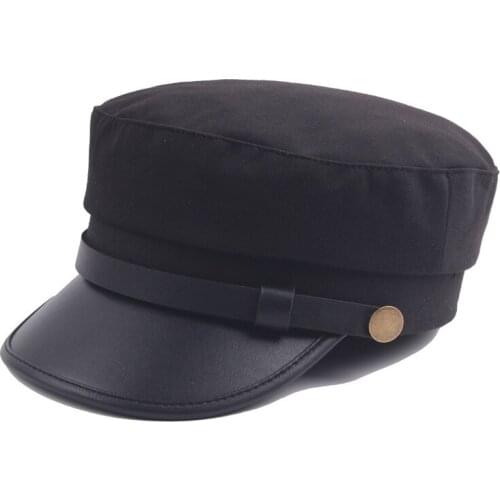 New cap Military Hat Caps Beret Winter Hats For Women Men Brim cotton Knitted Cap Black Bone Female Vintage Gorra Militar caps