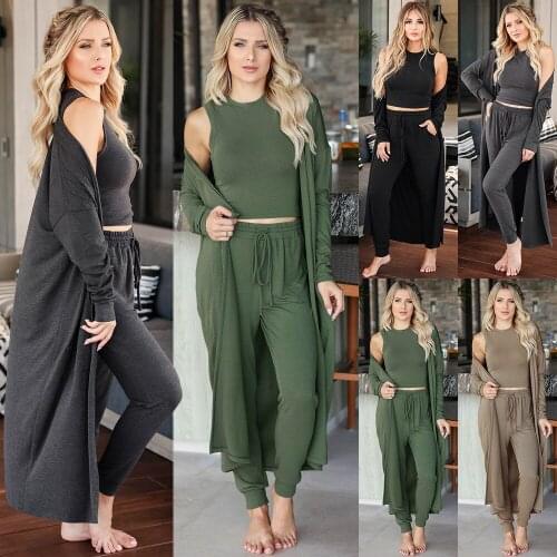 2021 Autumn and Winter New Fashion Knitted Three Suits Womens Knitted Slim Vest Trousers Sports Pant Suit