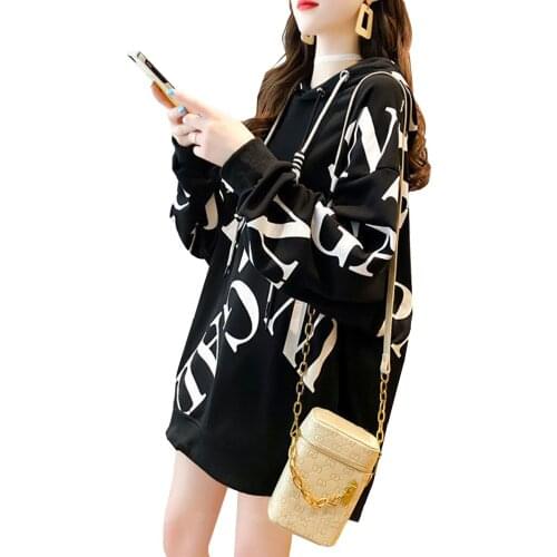 Oversized Letter Print Pattern Pullover Womens Medium Length Sweater 2021 Punk Style Loose Long Sleeve Korean Spring and Autumn