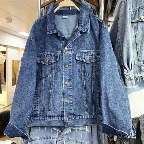 Autumn Women Embroidered Loose Denim Short Coat Streetwear Frayed Long Sleeve Boyfriend Jean Jacket Blue/Black Cowgirl Coat