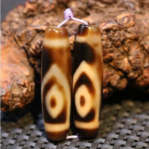 A Pair of Magic Power Tibetan Old Agate Ivory Color 2 Buddha Eye dZi Bead Totem LKbrother Sauces Top Quality UPD2100602A01