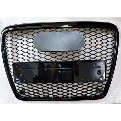 Front Sport Hex Mesh Honeycomb Hood Grill Gloss Black for Audi A6/S6 C6 2005 2006 2007 2008 2009 2010 2011 For RS6 Style