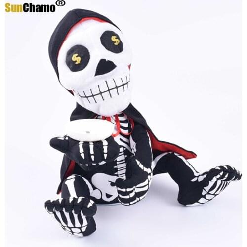 Halloween Plush Money Control Skull Head Ghost Doll Electric Funny Can Sound Sing Dance Childrens Toy Gifts Party Supplies