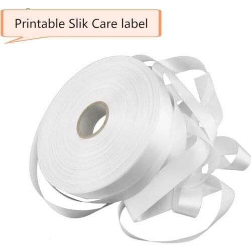 Polyester satin garment care washable label 25mm x 200m Sutible for label printer, white/Black color Ribbon required