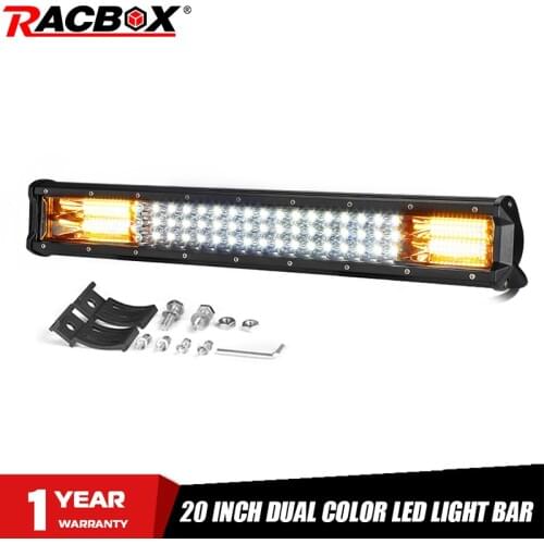 RACBOX 20 inch Triple Row Dual Color Straight Led Work Light Bar White Amber Combo Beam For Jeep LADA Offraod SUV ATV UTV Car