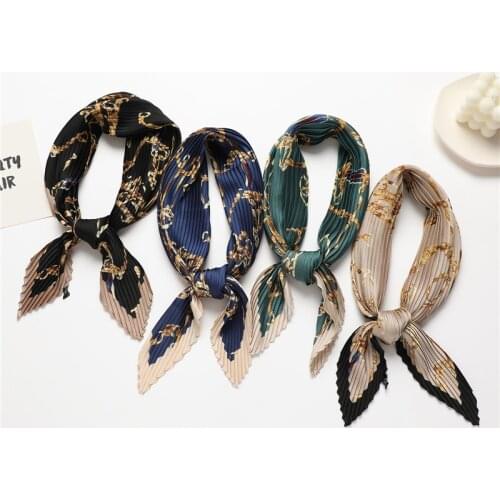 Scrunchie Crinkle Square Headband For Women Print Silk Shawl Hair Band Satin Foulard Hijab Head Wraps Neckerchief Female Bandana