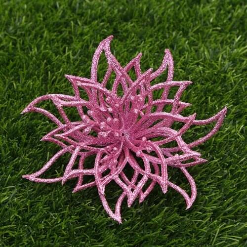Christmas Artificial Flowers For Home Merry Christmas Tree Decoration Glitter Artificial Flower Head Wedding Xmas Supplies