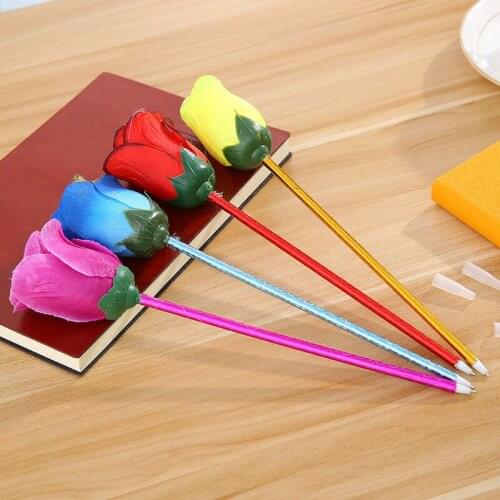 24 Pcs Fabric Rose Ball Pen Lovely Flower Signature Pen with Silver Pink Blue Teachers Day