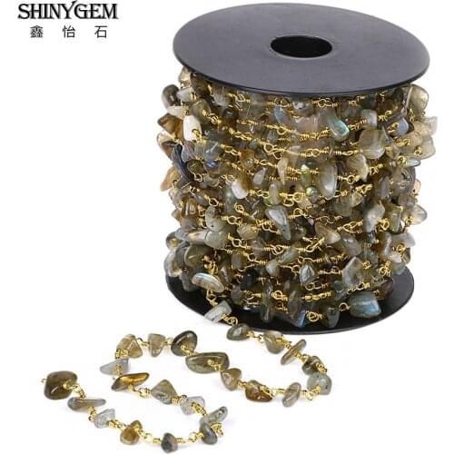 ShinyGem 5-10mm Labradorite Chips Chain Semi-Precious Natural Stone Rosary Chains Gold Plating Bead For DIY Jewelry Making 5M