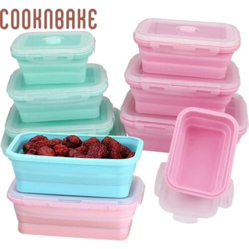 Silicone Lunch Box Collapsible Folding Food Storage Container with Lids Kitchen Microwave Freezer and Dishwasher Safe Kids