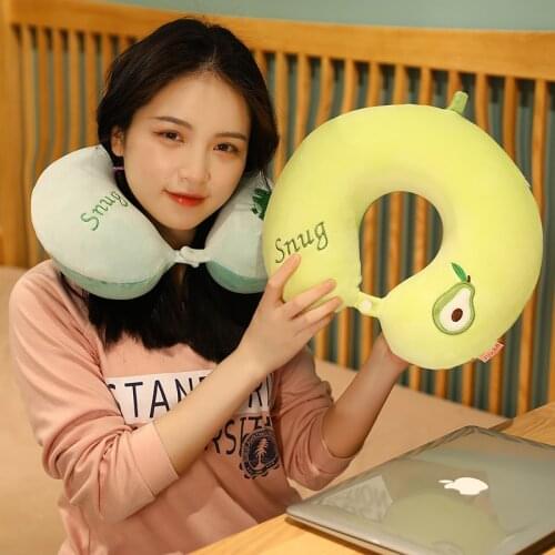 Kawaii Plush Neck Pillow with Unicorn Alpaca Shark Avocado Pattern Stuffed Toy Snug U-shaped Nap Pillow Kids Girls Birthday Gift