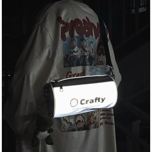 Crossbody bag male ins tide bag tide brand student sports bag bucket bag Joker reflective shoulder bag