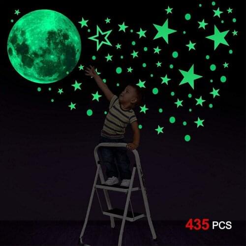 435pcs Luminous Moon Stars Wall Stickers For Kids Room Bedroom Decor PVC Wall Sticker Glow in the Dark Kids Room Bedroom Ceiling