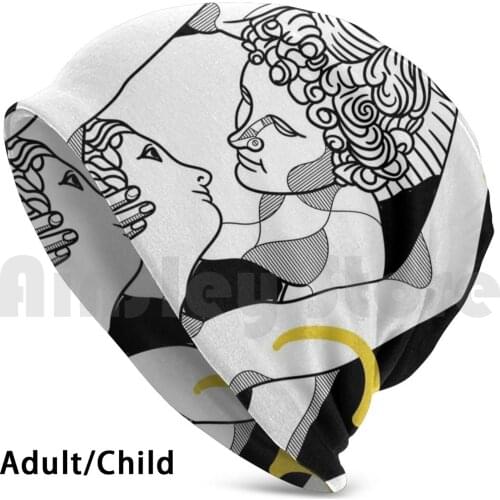 Copy Of Cupid Kiss Beanies Knit Hat Hip Hop Yellow Portrait Head Graphic Vector Shape Memphis Abstract Trendy