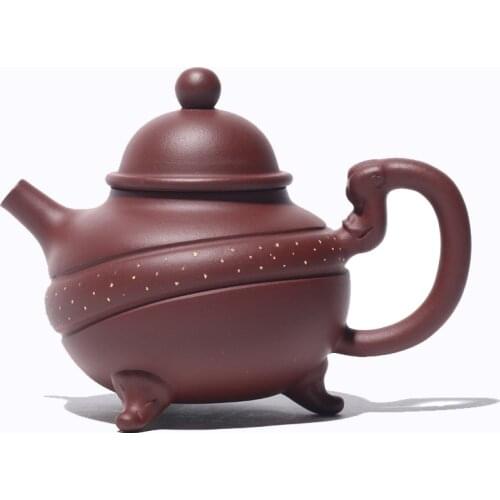 Yixing Purple Clay Pot Fully Handmade Famous Purple Clay Three-legged Longding Teapot Boutique Tea Set Kettle Tea Pot
