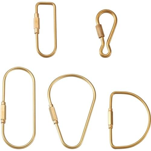 5pcs Golden Brass Screw Carabiner Clasps Lock Charms Unisex Pure Handmade Brass Key Ring for DIY Pendant Jewelry Making Supplies