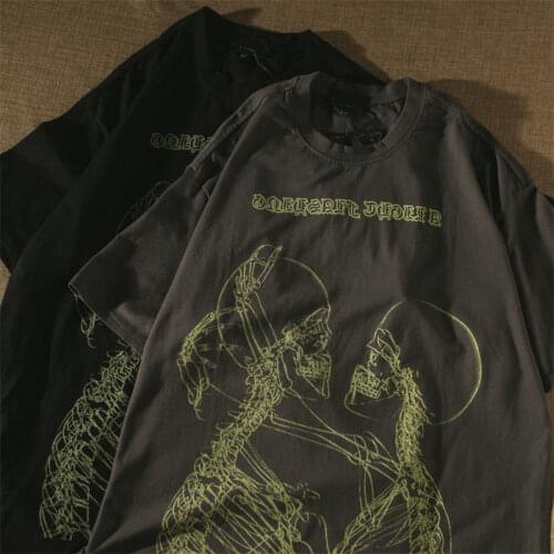 Black Oversized T Shirt Women 2021 Summer Harajuku Letter Skull Print Short Sleeve Graphic Femme Y2K Tops Tshirt Grunge clothes