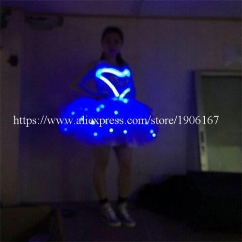 Blue LED Light Costumes Clothes Luminous Evening Dress LED Ballroom Dance Cosplay Halloween Suit For Women DHL Free Shipping
