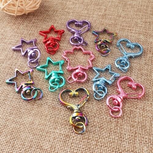 10 PCS Star/Heart Lobster Swivel Clasps,Swivel Lobster Clasps,Parrot Clasps Snap Hook-Pink/Blue/Rainbow/Green/Purple-25mm*35mm