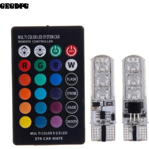 1 Pair T10 RGB LED Car Wedge Reading Lamp Auto Interior Light Atmosphere Light With Remote Control Roof Light Trunk Light