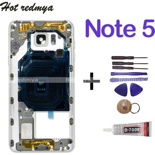 1Pcs New Middle Frame For Samsung Note 5 N920 Middle Plate Housing Chassis Frame Bezel With Side Button and Camera Lens Cover