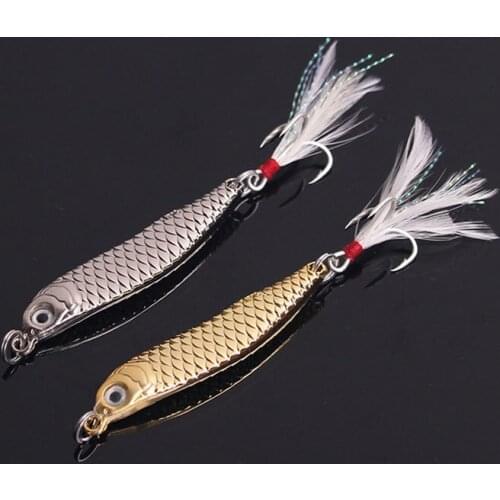 15g,20g Gold Sliver Sequins with Feather Artificial VIB Metal Fishing Bait 3D Eyes Anti-Corrosion Bionic Fishing Lure Hard Lure