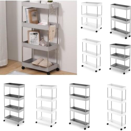 2/3/4 Tier Slim Storage Cart Mobile Shelving Unit Organizer Slide Out Storage Rolling Utility Cart Rack for Kitchen Bathroom