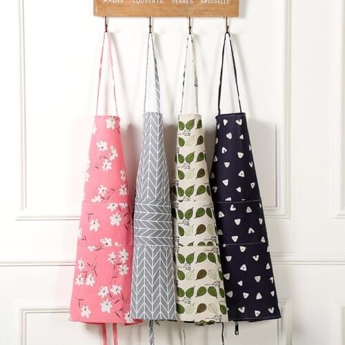 20pcs Unisex Printed Cotton Linen Apron Waterproof Sleeveless Apron Kitchen Cooking Apron with Pockets Kitchen Tool WB232