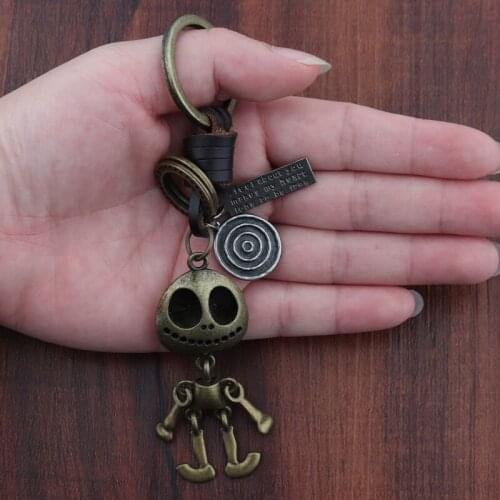 2020 Skeleton Robot Skellington Keychain Punk Leather Weave Key Ring For Women Bag Charm Pendant Key Chain Gifts
