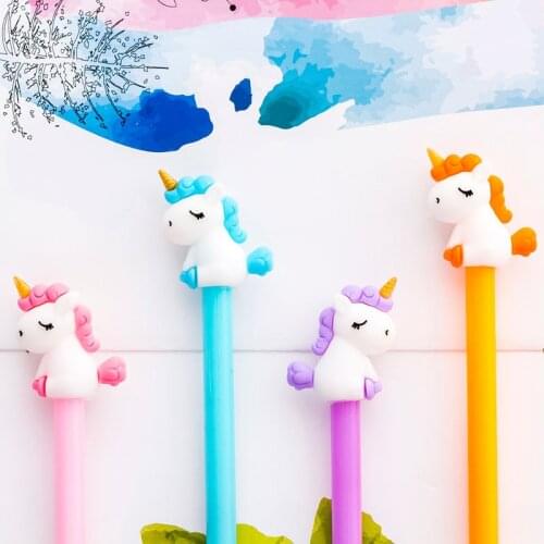 4Pcs/Set Creative Cute Unicorn Gel Pen 0.5mm Black Pen Student Kawaii Stationary Supplies School Office Stationery Kids Gift