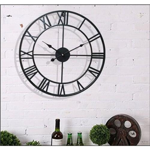 40/45CM Nordic Metal Roman Numeral Wall Clocks Retro Iron Round Face Black Gold Large Outdoor Garden Clock Home Decoration