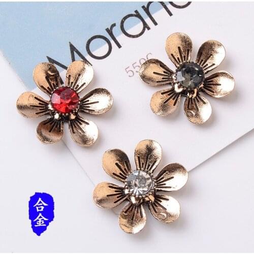 50pcs/lot Alloy Anti-Gold color with Crystal Flower charm pendant For Clothing DIY Jewelry Making Finding Charms Accessories