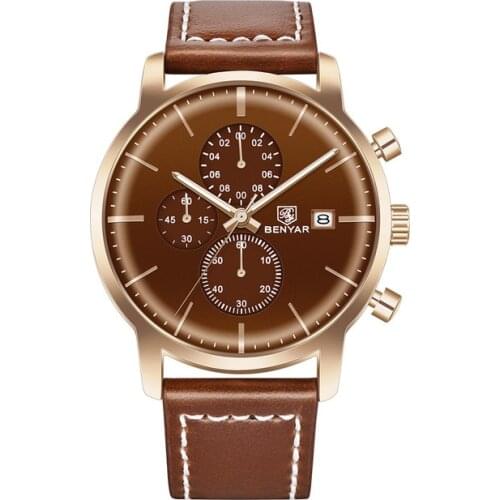 BENYAR 5146 Neue Herren Uhren Marke Leder Chronograph Wasserdichte Casual Fashion Quarz Wristwatch