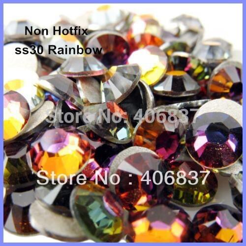 Free Shipping! 288pcs/Lot, ss30 (6.3-6.5mm) Rainbow Flat Back Nail Art Non Hotfix Rhinestones