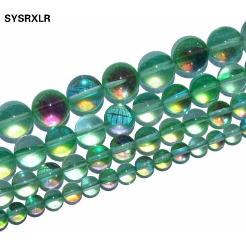 Free Shipping Charm Green Austria Crystal Synthesis Moon Stone Beads For Jewelry Making 6 8 10 12 MM DIY Bracelet Strand 15