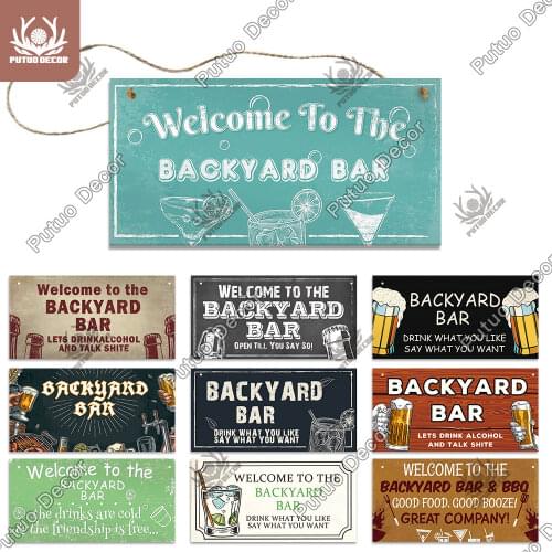 Putuo Decor Backyard Bar Signs Wooden Signs Summer Beer Plaques for Backyard Home Wall Decor Bar Man Cave Wall Decoration Plates