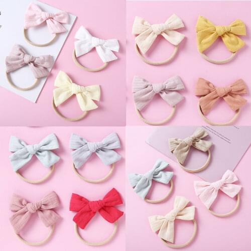 Baby Hair Scrunchies Headband Nylon Cotton Linen Infant Candy Color Hair Bands Girls Bows Hair Accessories Children Hairbands