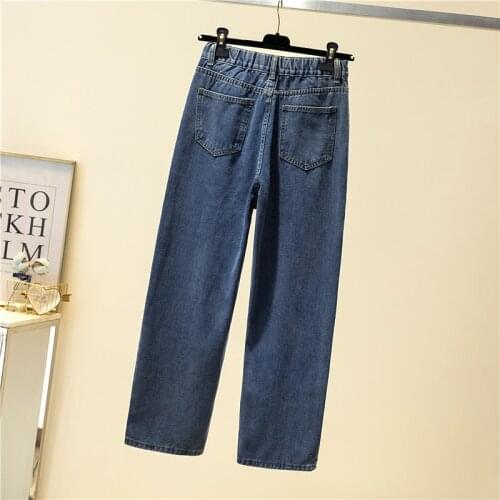 High Waisted Straight Loose Elastic Belt Womens Distressed Blue Pants 5Xl Plus Size 2021 Spring/autumn Womens Wide Leg Jeans