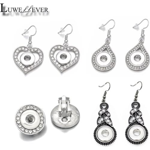 Hot 024 Crystal Rhinestones Heart 12mm Snap Button Earring Women Charms White K Plated Design Earrings Jewelry Women Gift