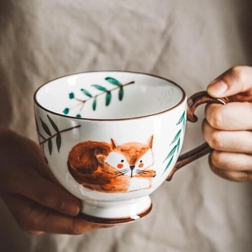 Hand-Painted Ceramic Coffee Mug Teacup Home Breakfast Milk Mug Coffee Cups Oatmeal Mug Animal Water Cup Kitchen Tableware Gift