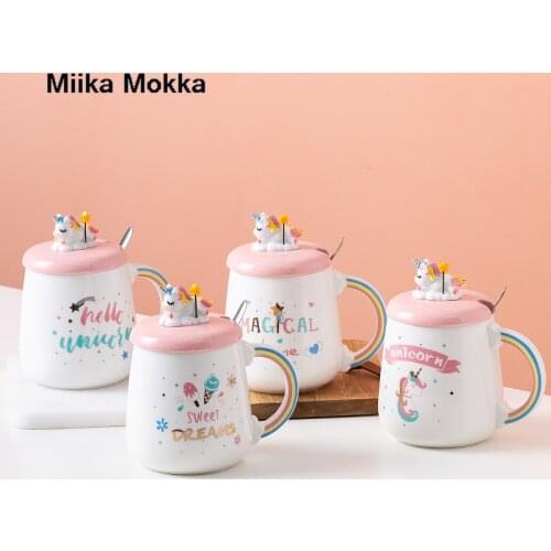 450ml Cute Cartoon Unicorn Male Coffee Cup Student Ceramic Mug Coffee Cup Couple Milk Mug Ladies Home Office Cups Drinkware