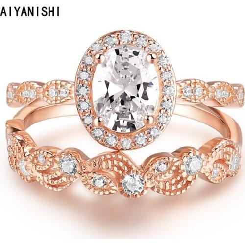 AIYANISHI Fashion 925 Silver Ring Set For Women Simple Design Fashion Jewelry Bridal Sets Wedding Engagement Ring Sets Wholesale