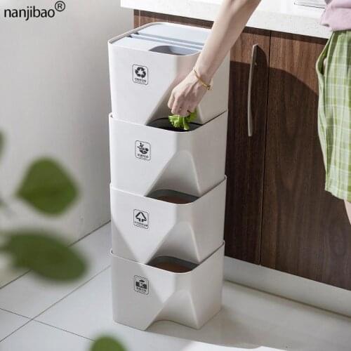 Bathroom Trash Can Stacked Sorting Trash Bin Recycling Bin Household Dry and Wet Separation Waste Bin Rubbish Bin for Kitchen