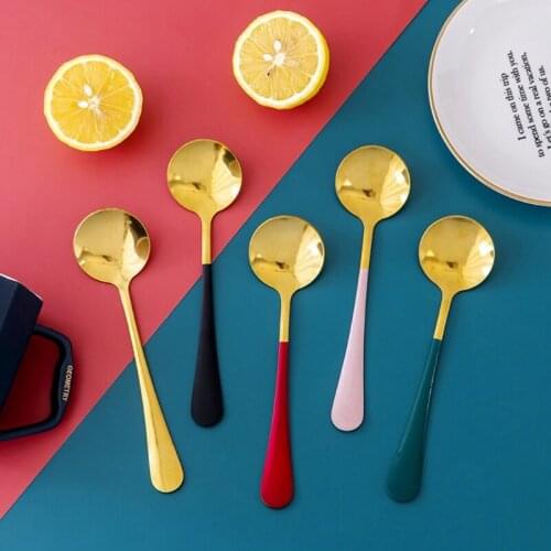 Round Head Coffee Spoons Stainless Steel Mixing Tea Dessert Cake Scoop Honey Dessert Mixing Spoon Multicolor Optional Kitchen T