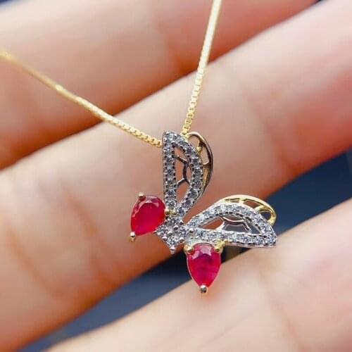 CoLife Jewelry Elegant Ruby Pendant for Daily Wear 2 Pieces Natural Ruby Silver Pendant 925 Silver Ruby Jewelry for Daily Wear